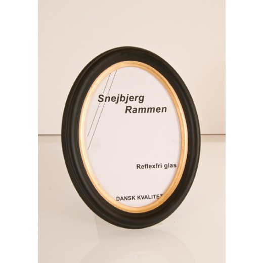 OVAL TRÆRAMME 10 SORT M/GULD