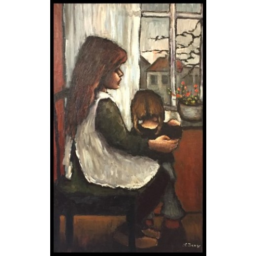 Maleri af Kirsten Berg 60x100 cm monteret i sølv/sort svæveramme.