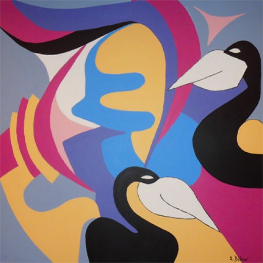 Erik Bülow 80x80 cm. Monteret i svæveramme.