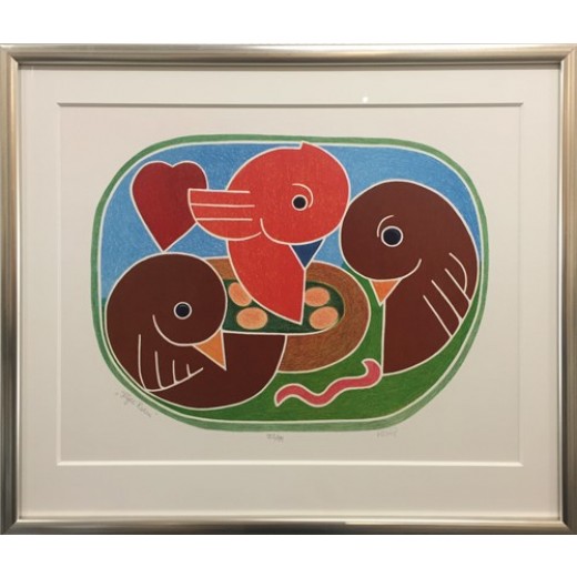 Heerup Litografi - 'Fuglereden'' (Signeret og nummereret 552/999) - Med passe partout og Clarity ' usynligt' glas. Motiv 40x53 cm - Udvendigt mål 65x77 cm. Nummereret og signeret Heerup Litografi.