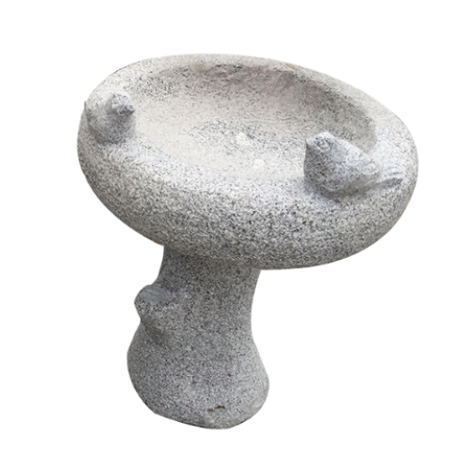 Rund fuglebad m/ 2 fugl. Farve: grå. Højde 55 cm. 50 kg. Materiale: granit (håndbearbejdet)