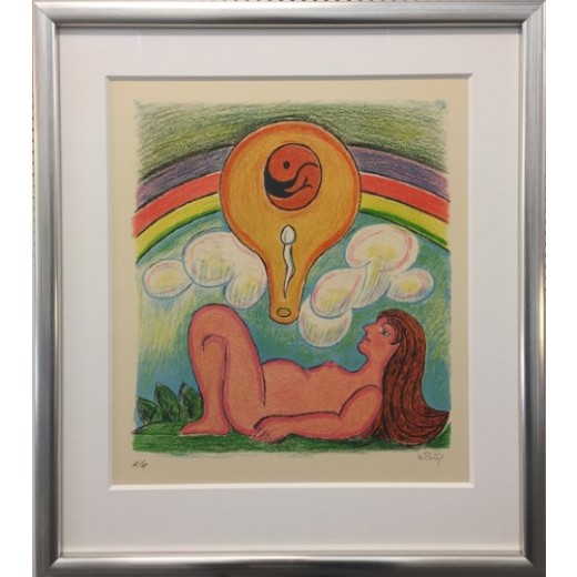 Heerup Litografi - 'Moderskab' (E.A. + signeret) - Med passe partout og Clarity ' usynligt' glas. Motiv 34x40 cm - Udvendigt mål 55x61 cm. E.A. - signeret Heerup Litografi.