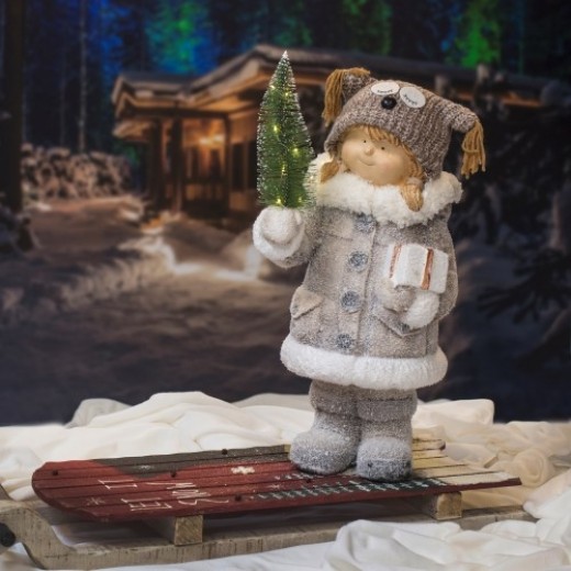 Julefigurer - Pige med LED grand