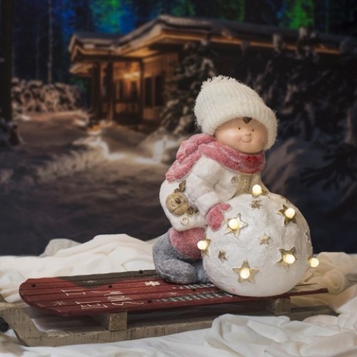 Julefigurer - Dreng med LED snebold