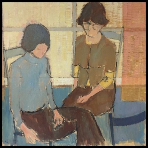  Knud Laursen f. 1924 arbejder med malerier med enkle, figurative kompositioner.