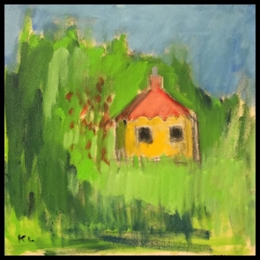  Knud Laursen f. 1924 arbejder med malerier med enkle, figurative kompositioner.