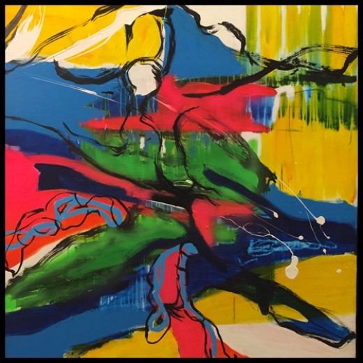 Maleri af Hanne Hermann 100x100 cm - monteret i svæveramme