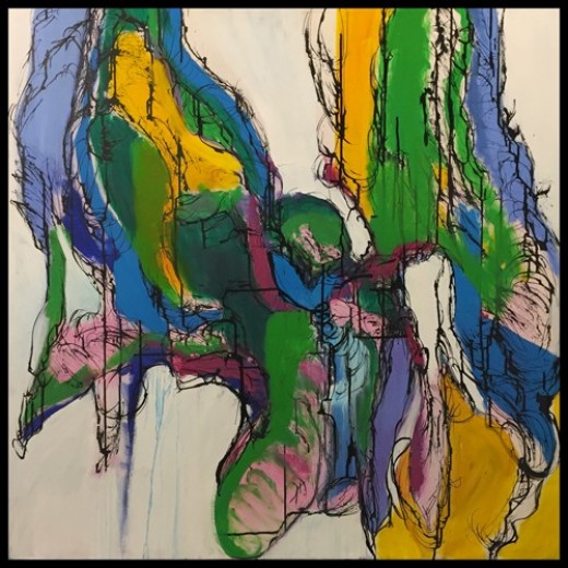 Maleri af Hanne Hermann 100x100 cm - monteret i svæveramme