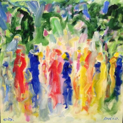 Ove Ødegaard maleri 36x36 - i sølv/sort svæveramme.