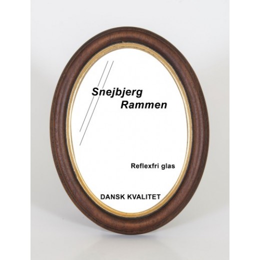 10 Oval træramme Walnød m/guld